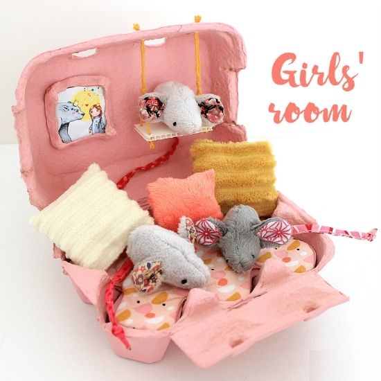 décoration d'une boîte à œufs en chambre de petites souris rose